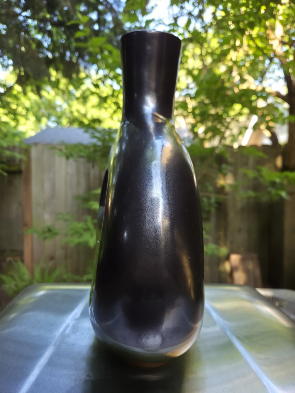 Pier 1 Two-Tone Green and Charcoal Ceramic Hole Vase